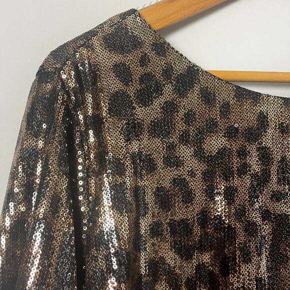 Michael Kors Animal Print Sequin Top Gold Black 10 - Picture 2 of 5